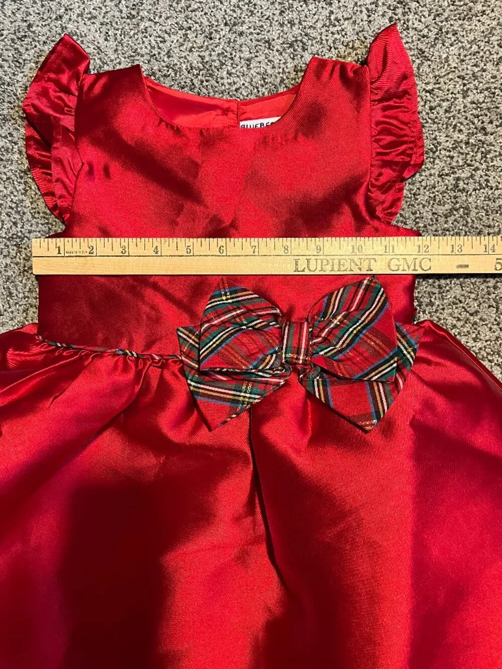 Red Taffeta Holiday Christmas Dress with Plaid Tartan Bow Girls 6x